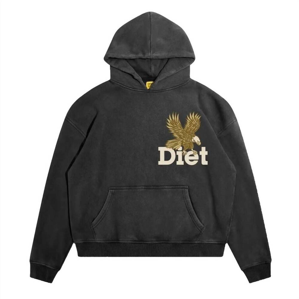 NEW DIET STARTS MONDAY men's winged eagle hoodie in vintage black